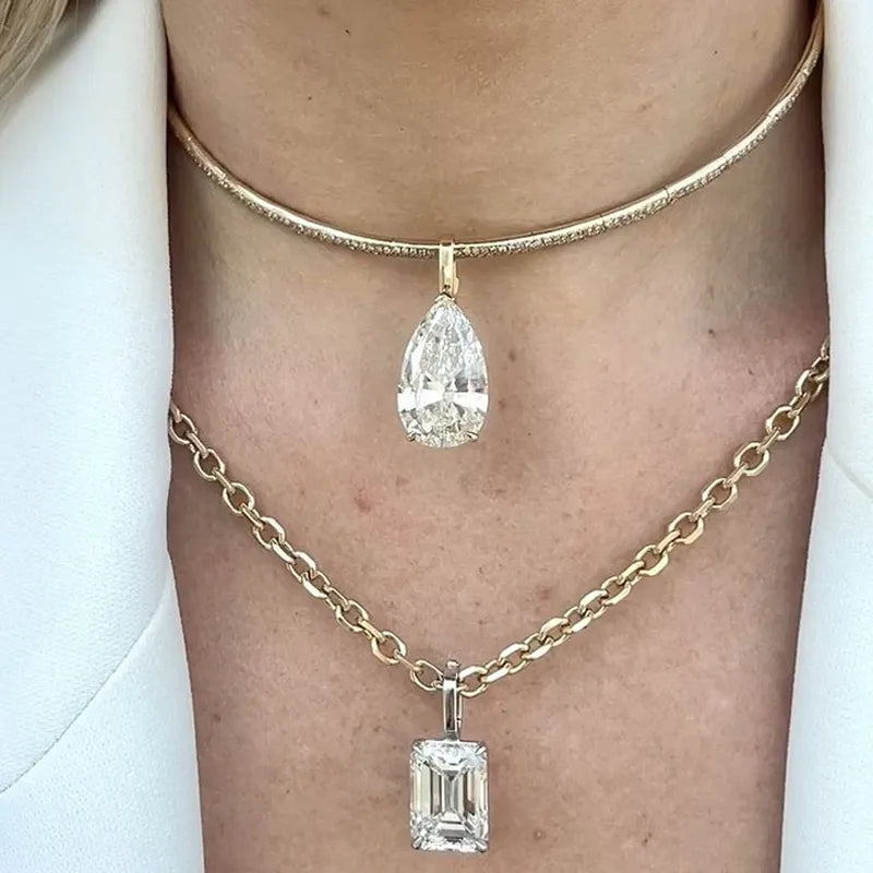 Fashion Pear Cut White Sapphire Choker Necklace