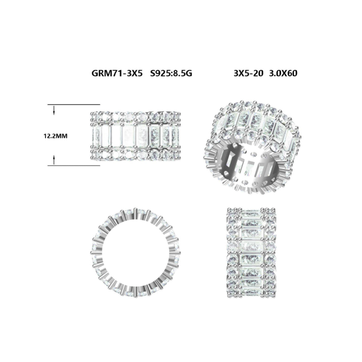 7.35ct Emerald Cut Blue Sapphire Eternity Ring