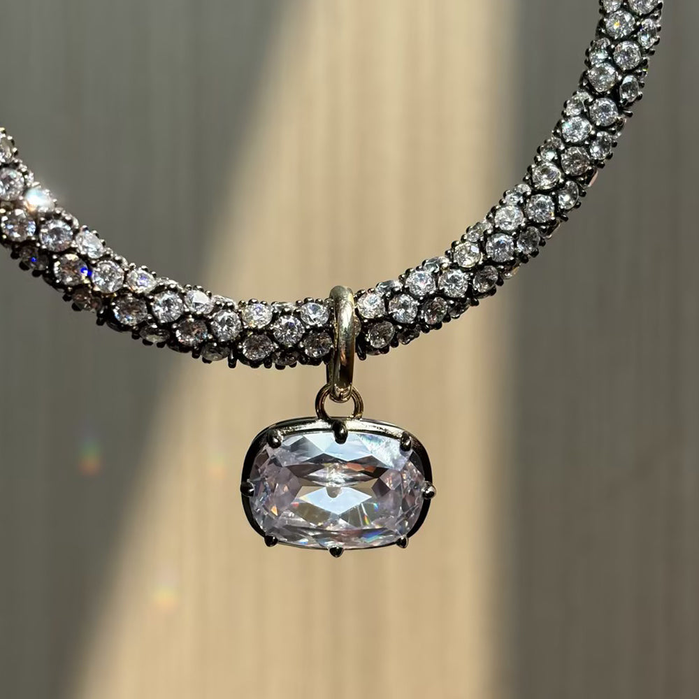 Bold Layered Cushion Cut White Moissanite Chain Necklace