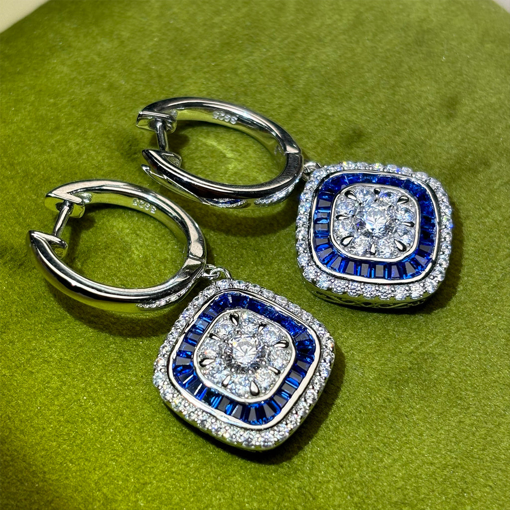 White & Blue Sapphire White Gold Drop Earrings