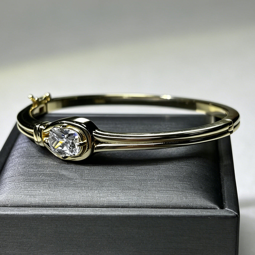Cushion Cut White Moissanite Knot Cuff Bangle