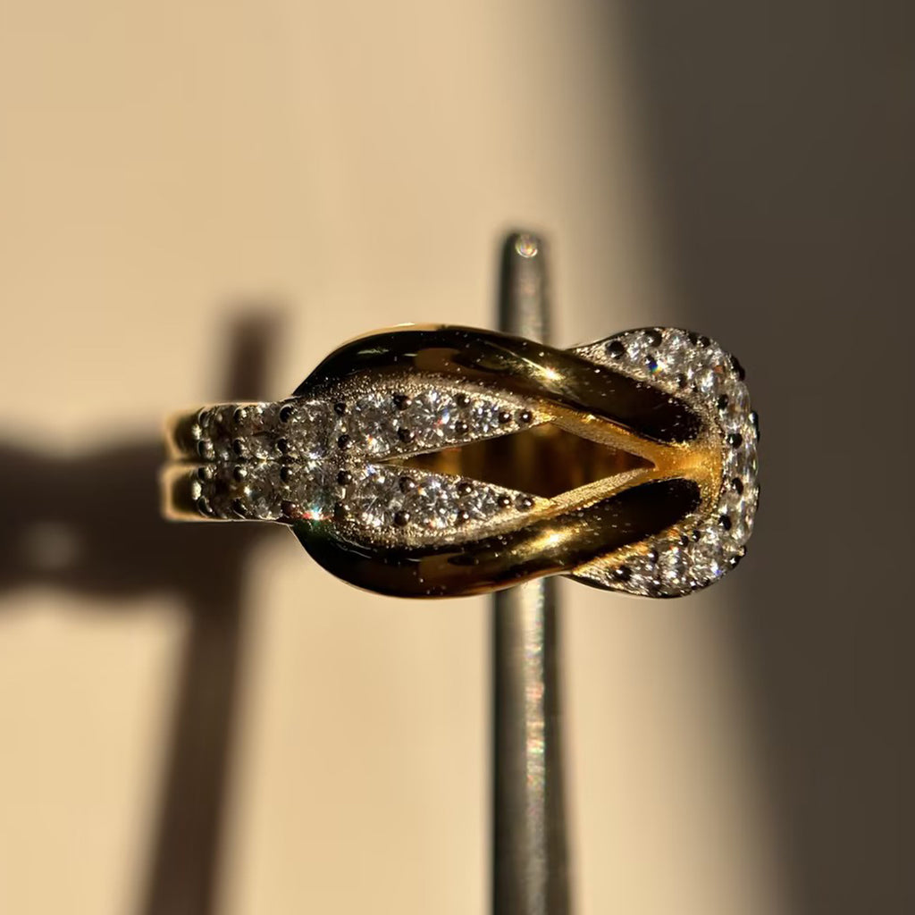 White Sapphire Pave Twisted Knot Band Ring