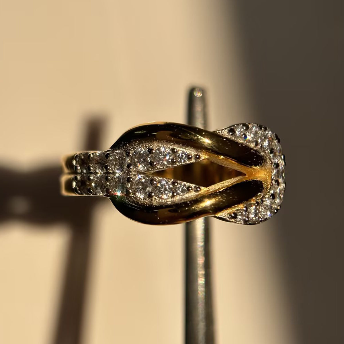 White Sapphire Pave Twisted Knot Band Ring