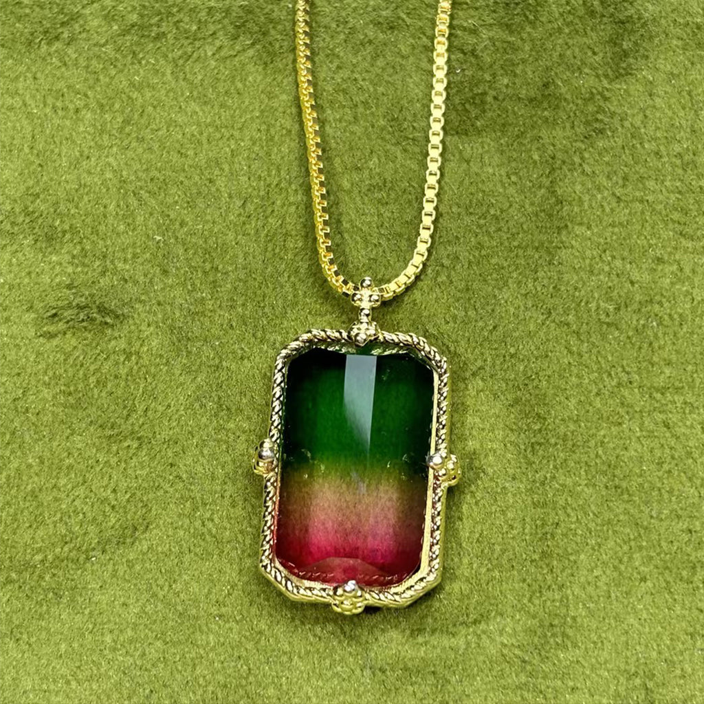Rectangular Watermelon Tourmaline Necklace