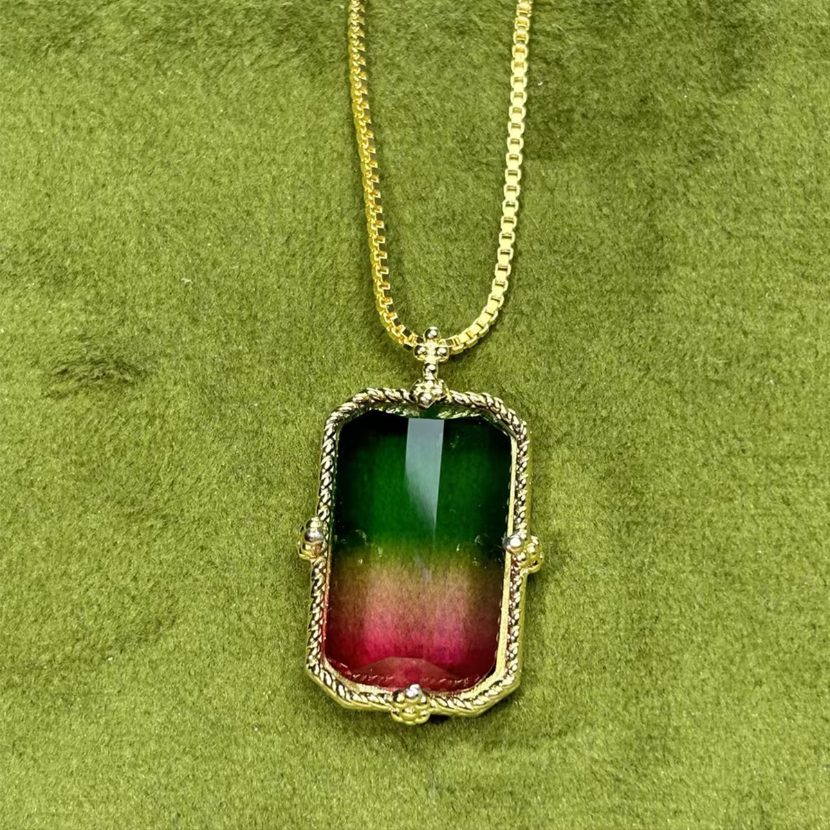 Rectangular Watermelon Tourmaline Necklace