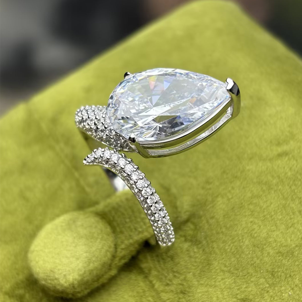 7ct Pear Cut White Moissanite Wrap-Around Ring