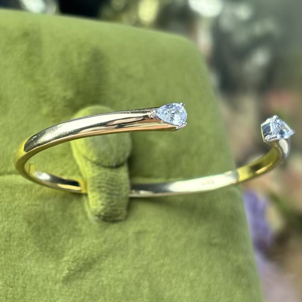 Two-Tone Pear Cut Moissanite Open Cuff Bangle (Single, Gold/Silver Option)