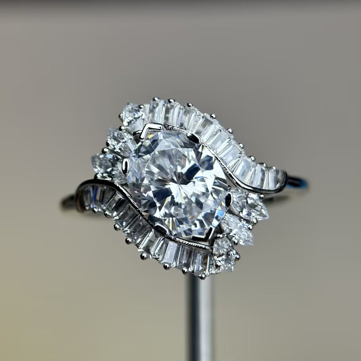 Vintage Style 4ct Oval Cut White Sapphire Art Deco Ring