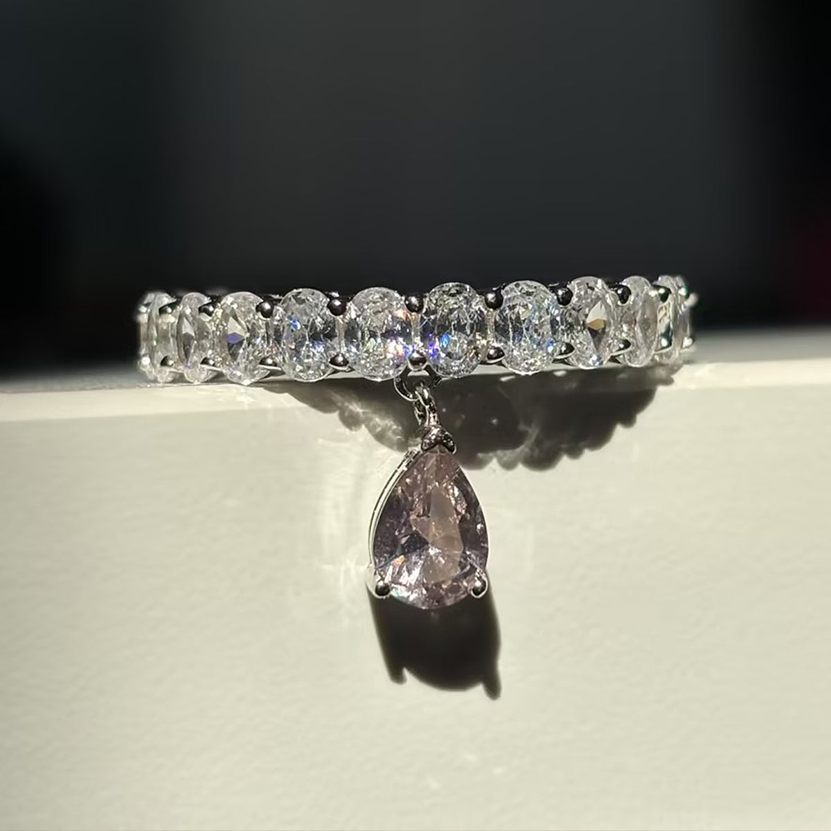 2ct Pear Cut Pink & White Moissanite Band Ring