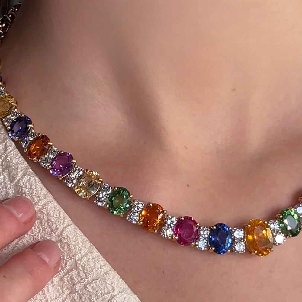 Oval Cut Rainbow Sapphire Necklace