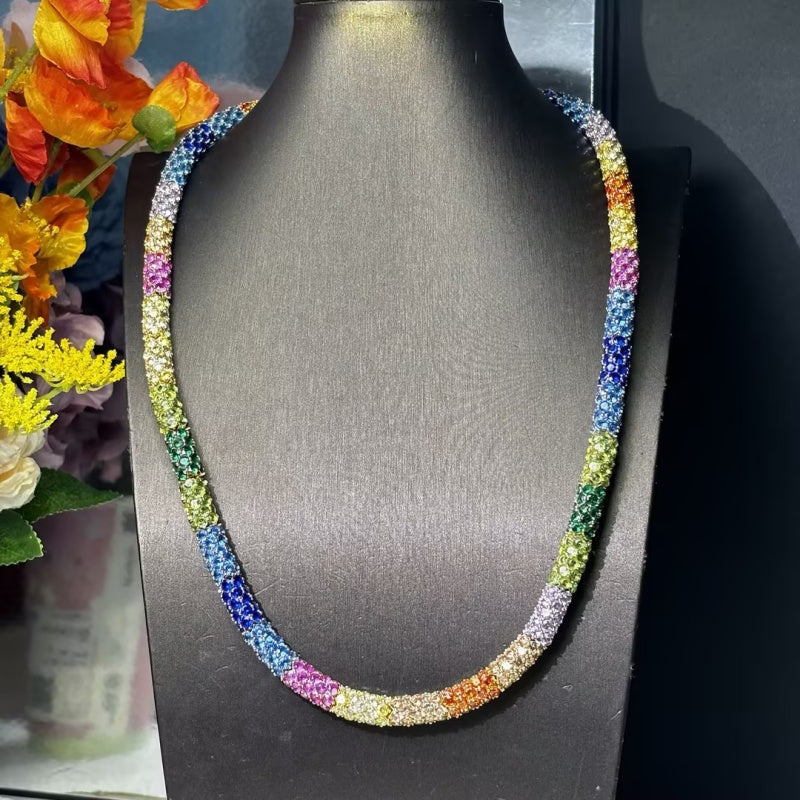 Rainbow Ombré Multi-Gem Round Cut Necklace