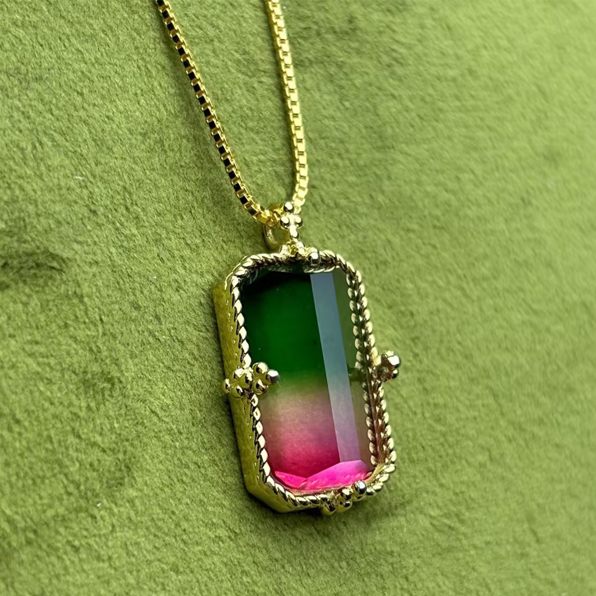 Rectangular Watermelon Tourmaline Necklace