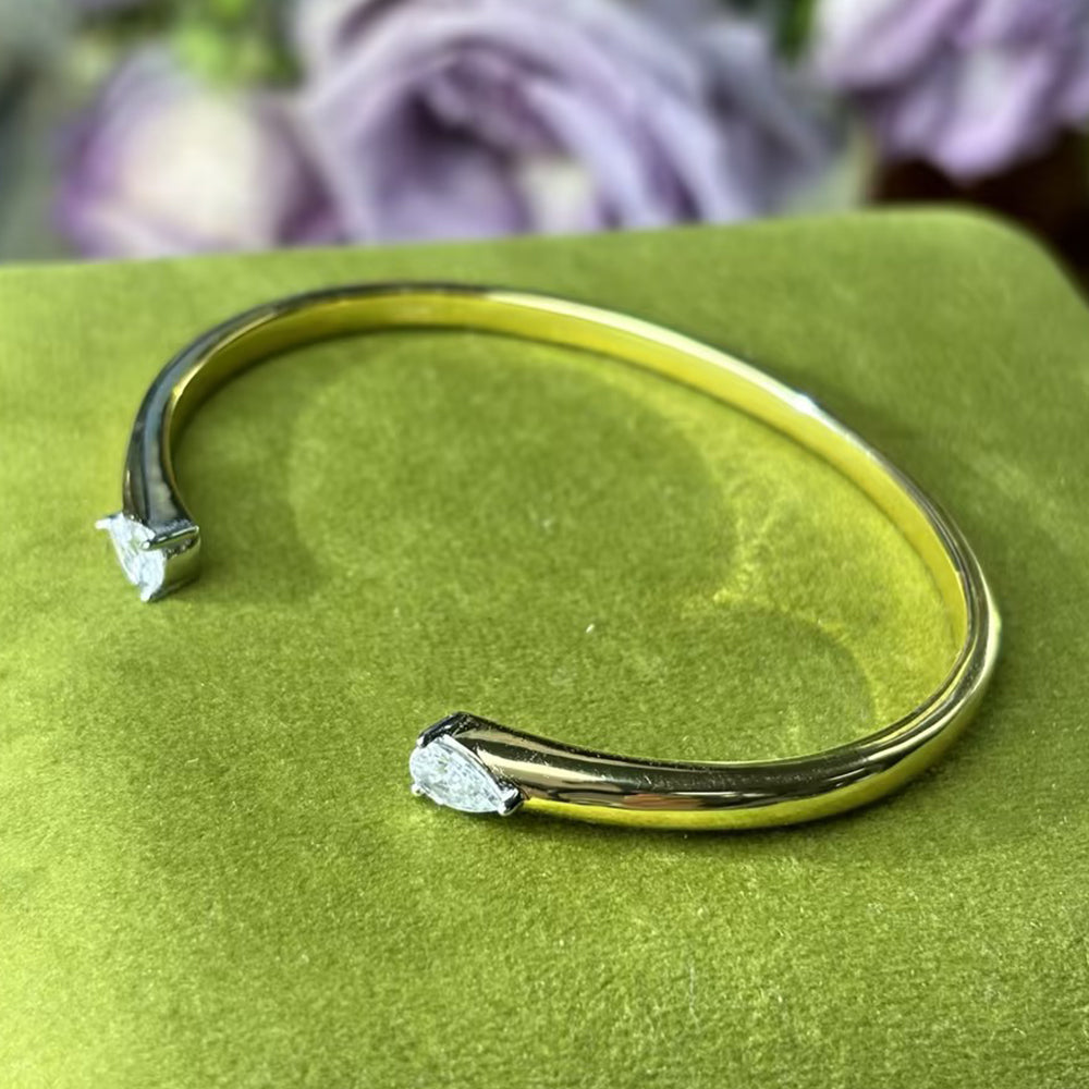 Two-Tone Pear Cut Moissanite Open Cuff Bangle (Single, Gold/Silver Option)
