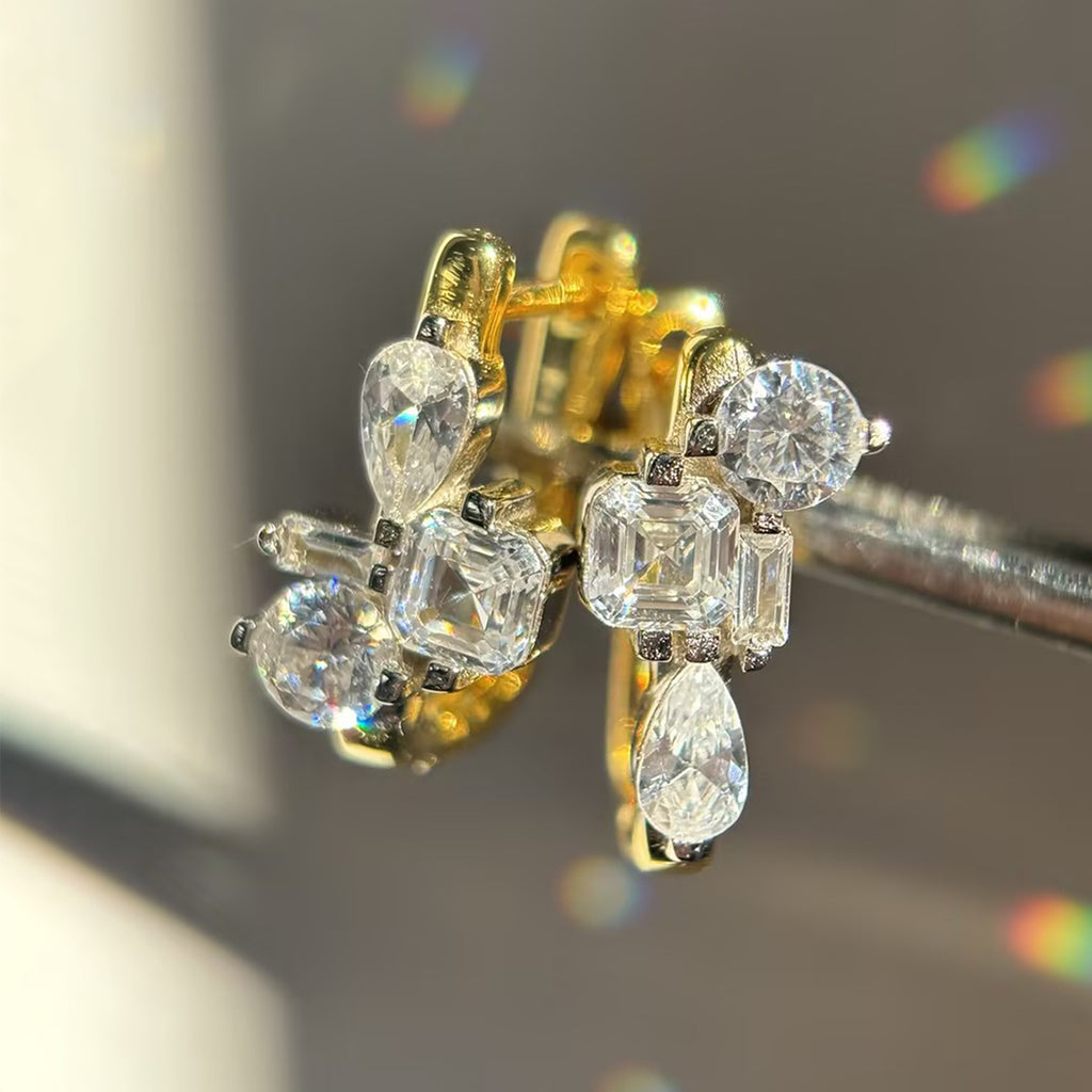 Asymmetric 5.5 ctw Mixed Cut White Moissanite Hoop Earrings