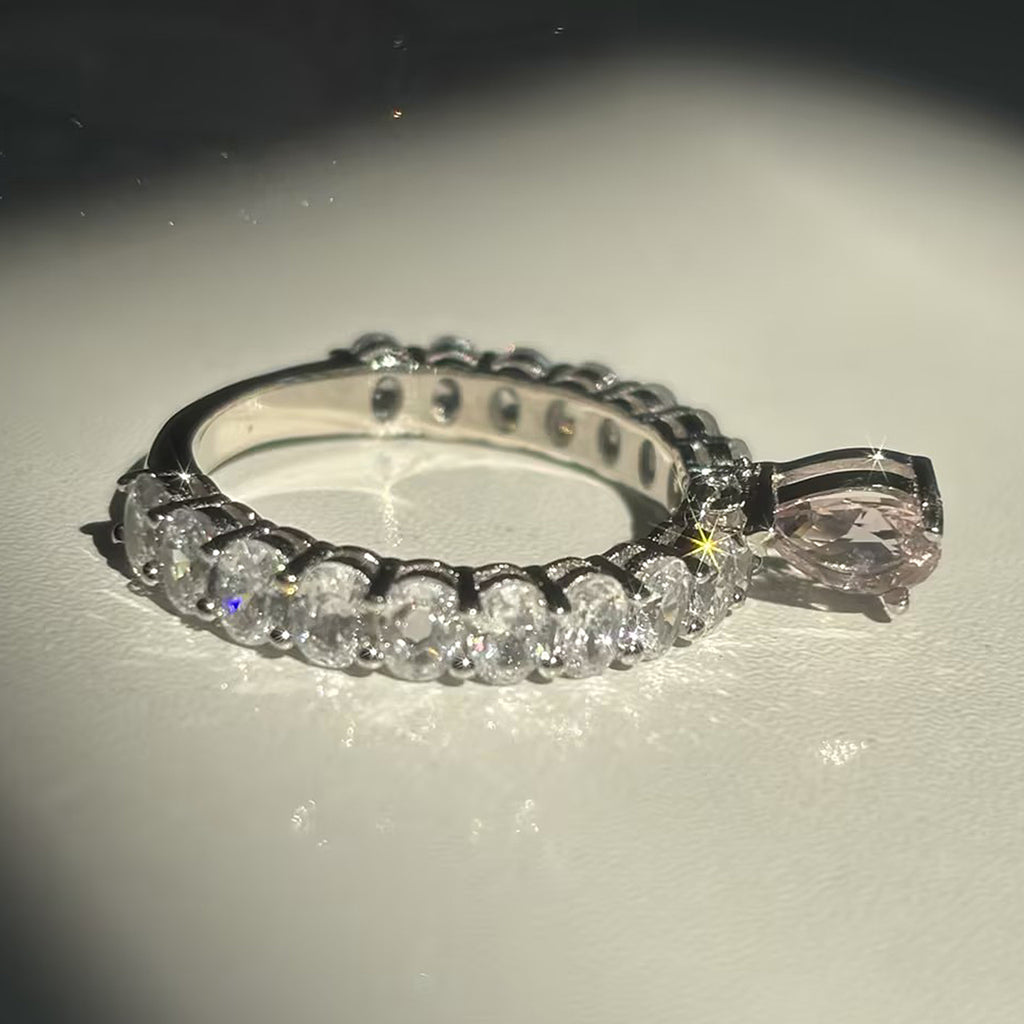 2ct Pear Cut Pink & White Moissanite Band Ring