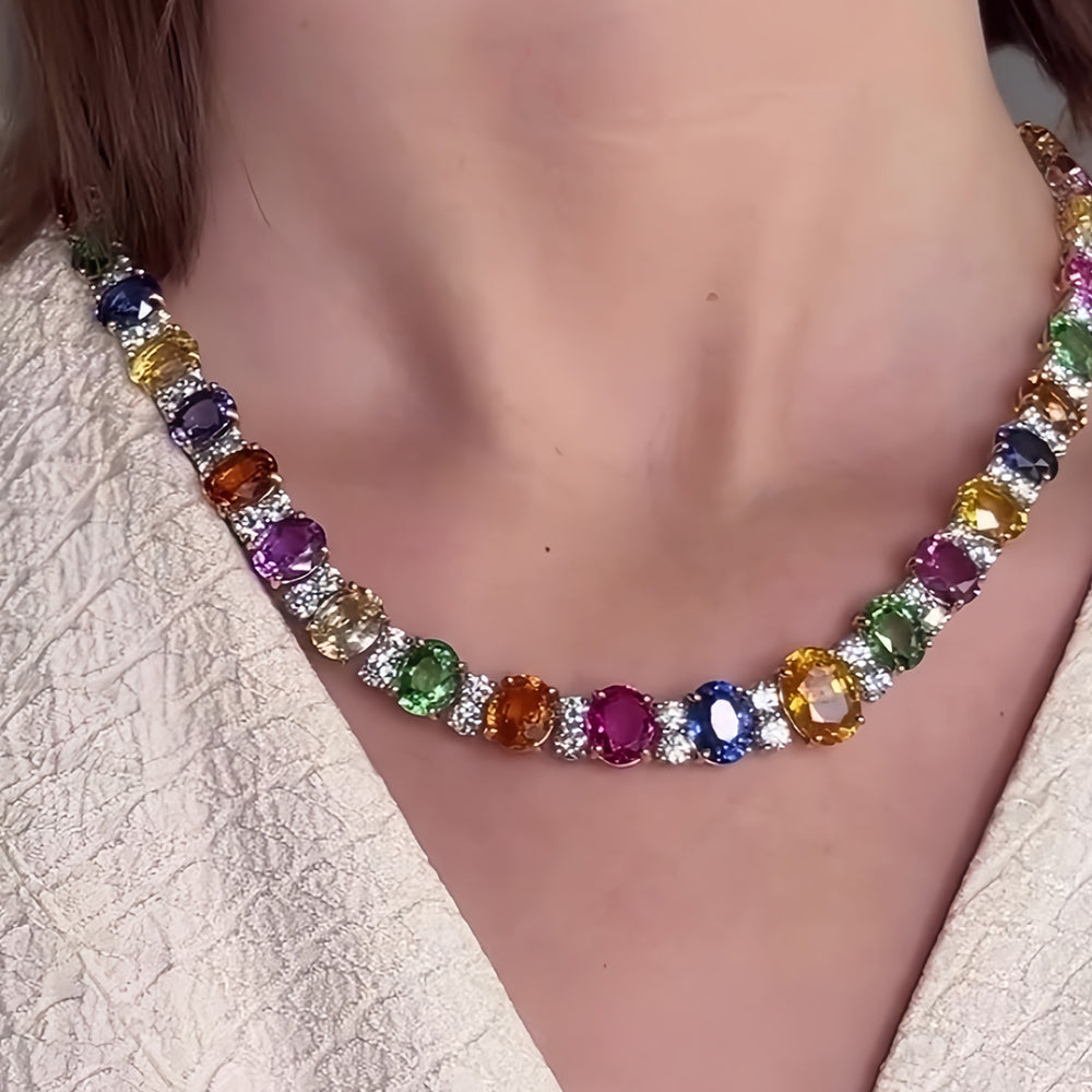 Oval Cut Rainbow Sapphire Necklace