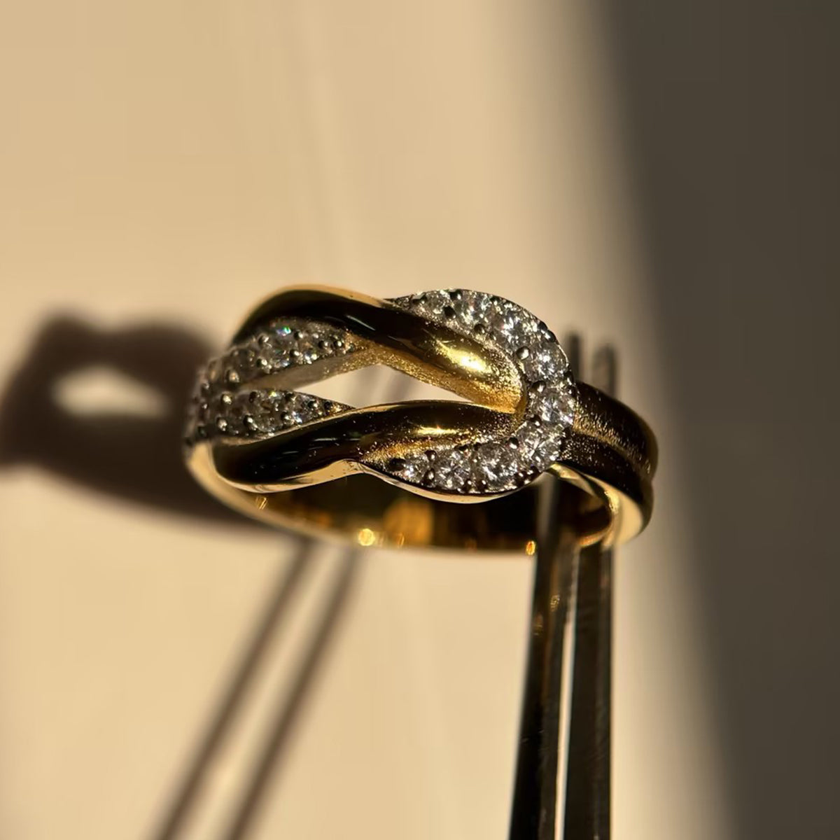 White Sapphire Pave Twisted Knot Band Ring