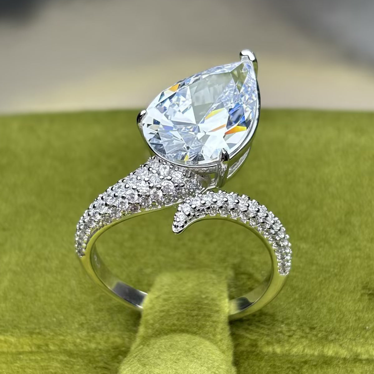 7ct Pear Cut White Moissanite Wrap-Around Ring