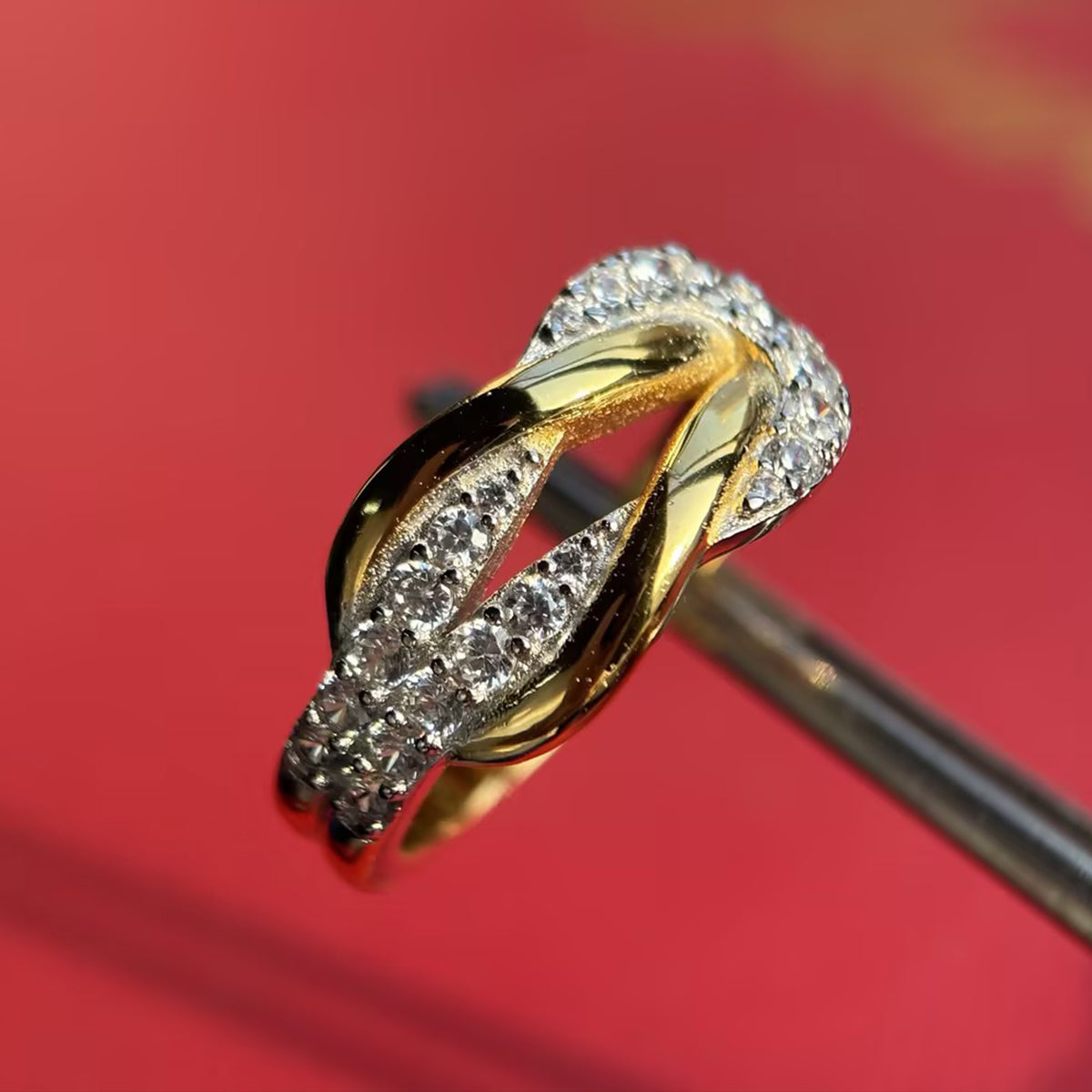 White Sapphire Pave Twisted Knot Band Ring