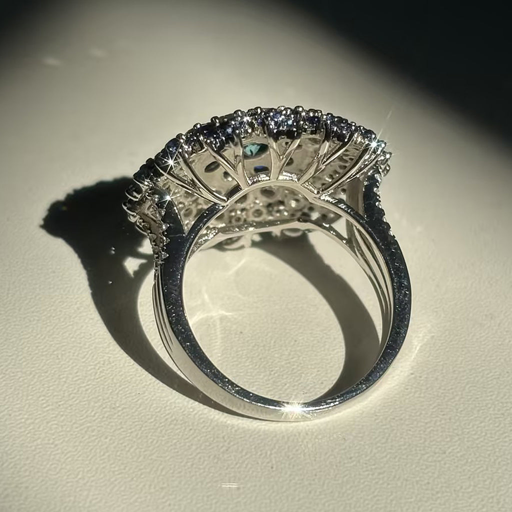 Round Cut Blue & White Sapphire Engagement Ring