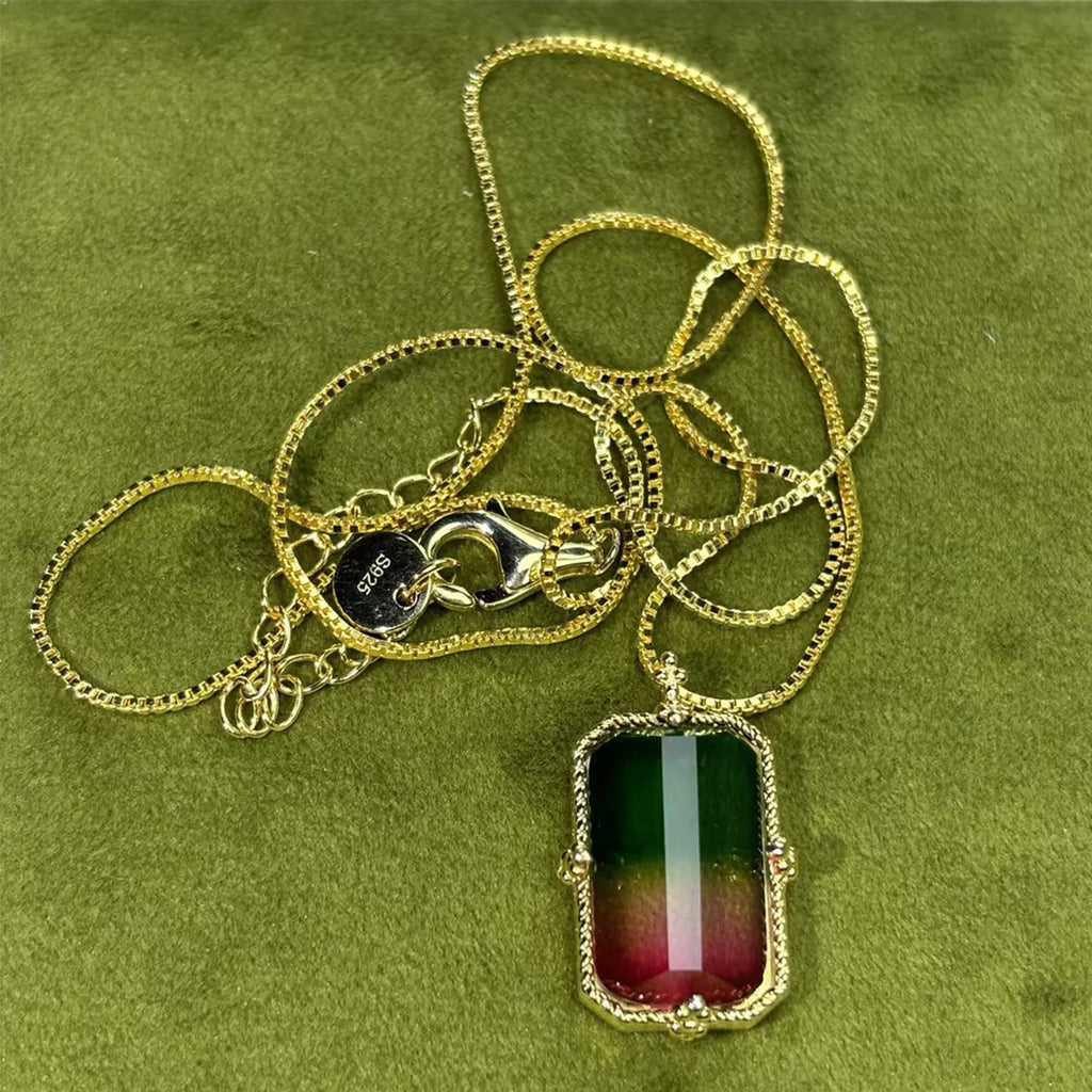 Rectangular Watermelon Tourmaline Necklace