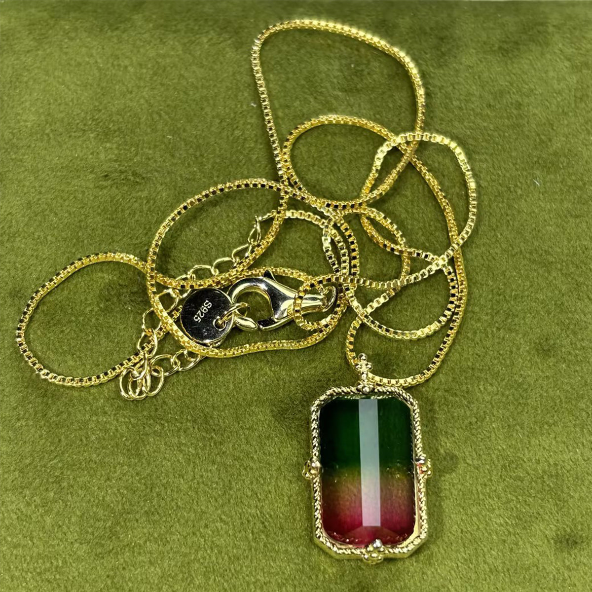 Rectangular Watermelon Tourmaline Necklace