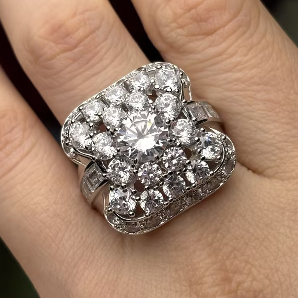 Mid Century 6.5ct White Moissanite Cocktail Ring