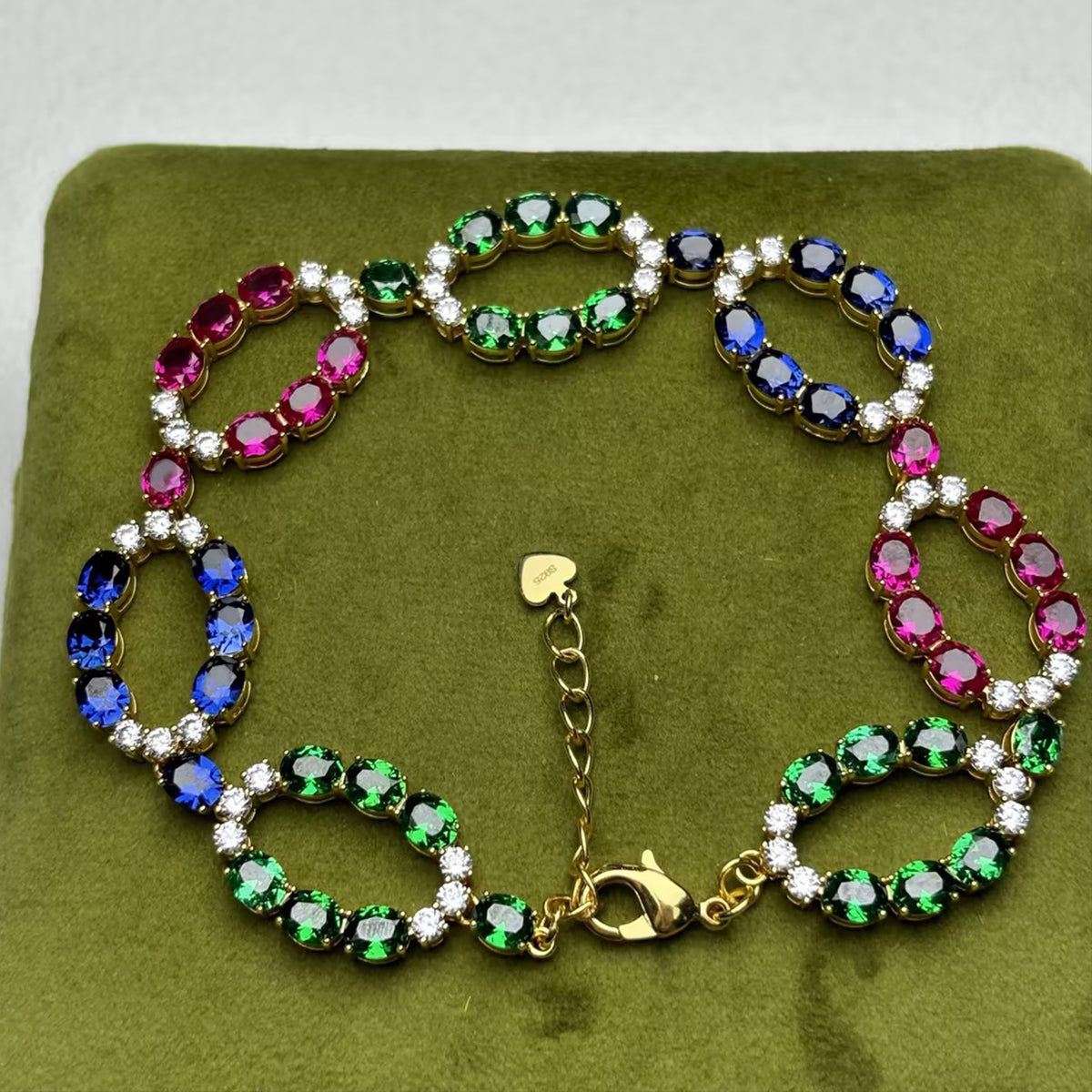 Oval Cut Multi-Gemstone Pavé Moissanite Bracelet