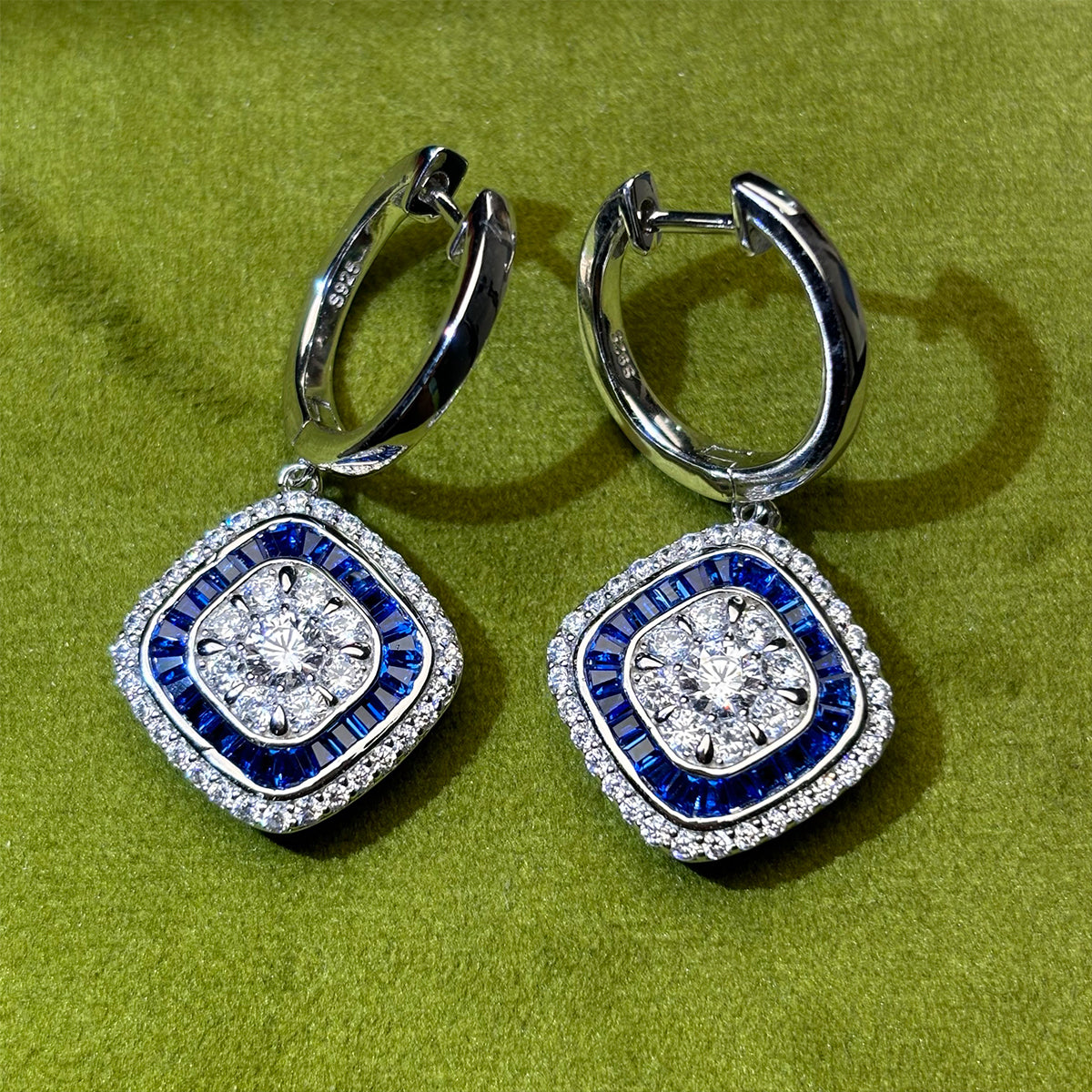 White & Blue Sapphire White Gold Drop Earrings