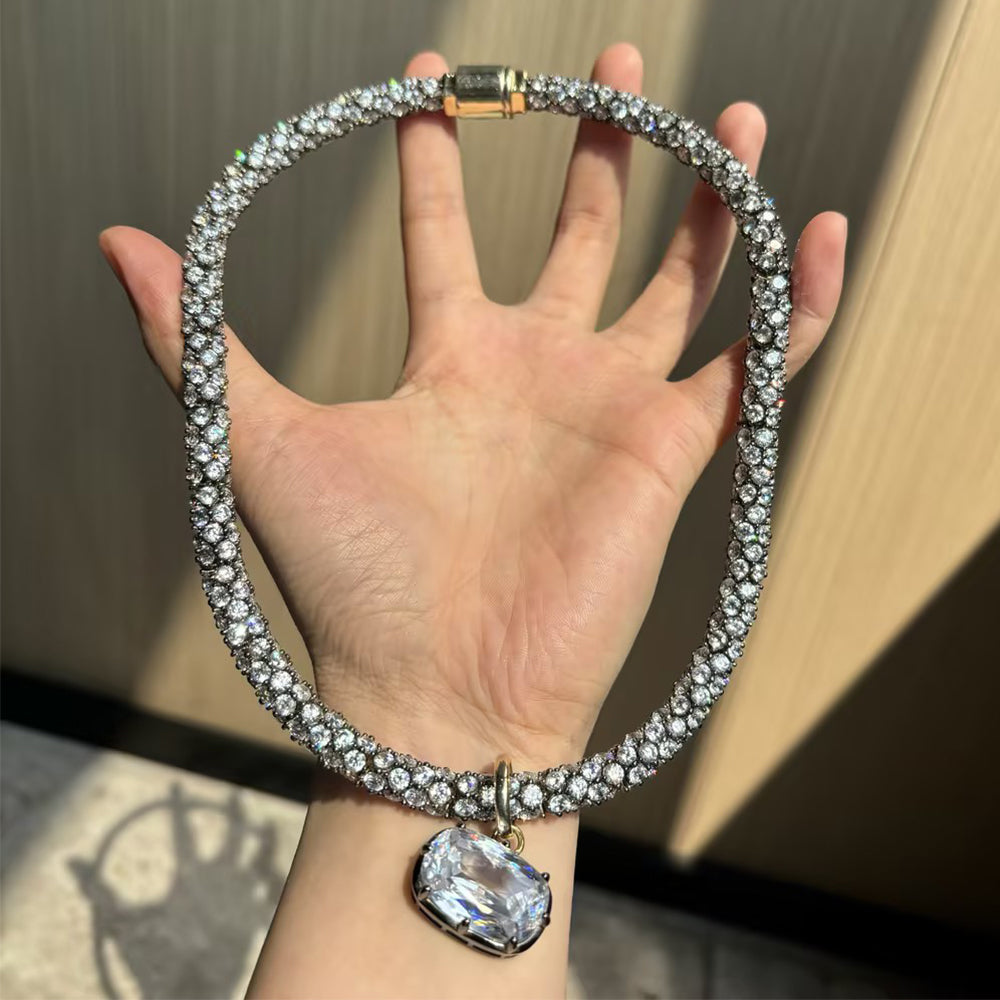 Bold Layered Cushion Cut White Moissanite Chain Necklace
