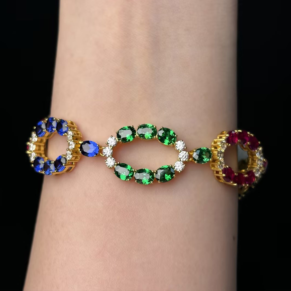 Oval Cut Multi-Gemstone Pavé Moissanite Bracelet