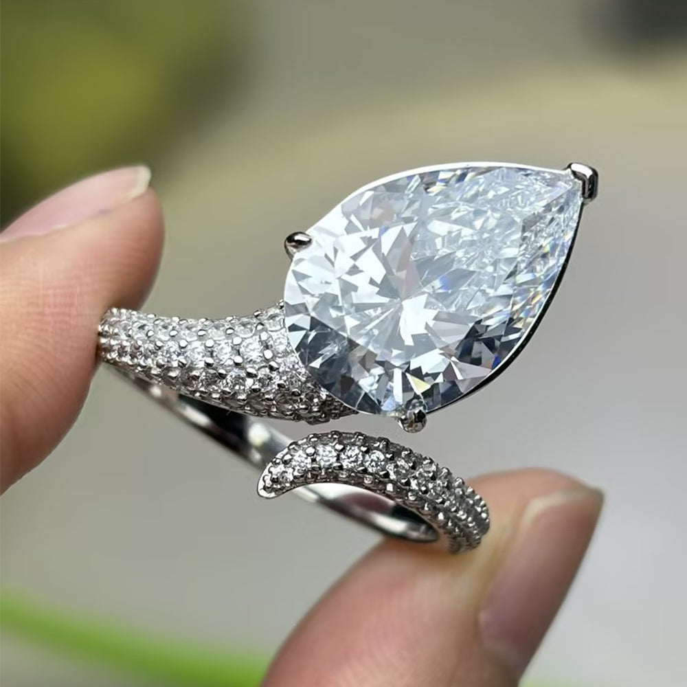 7ct Pear Cut White Moissanite Wrap-Around Ring