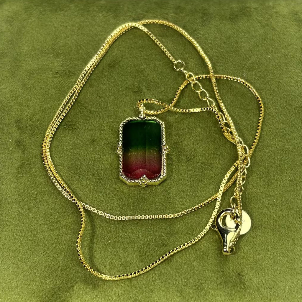 Rectangular Watermelon Tourmaline Necklace