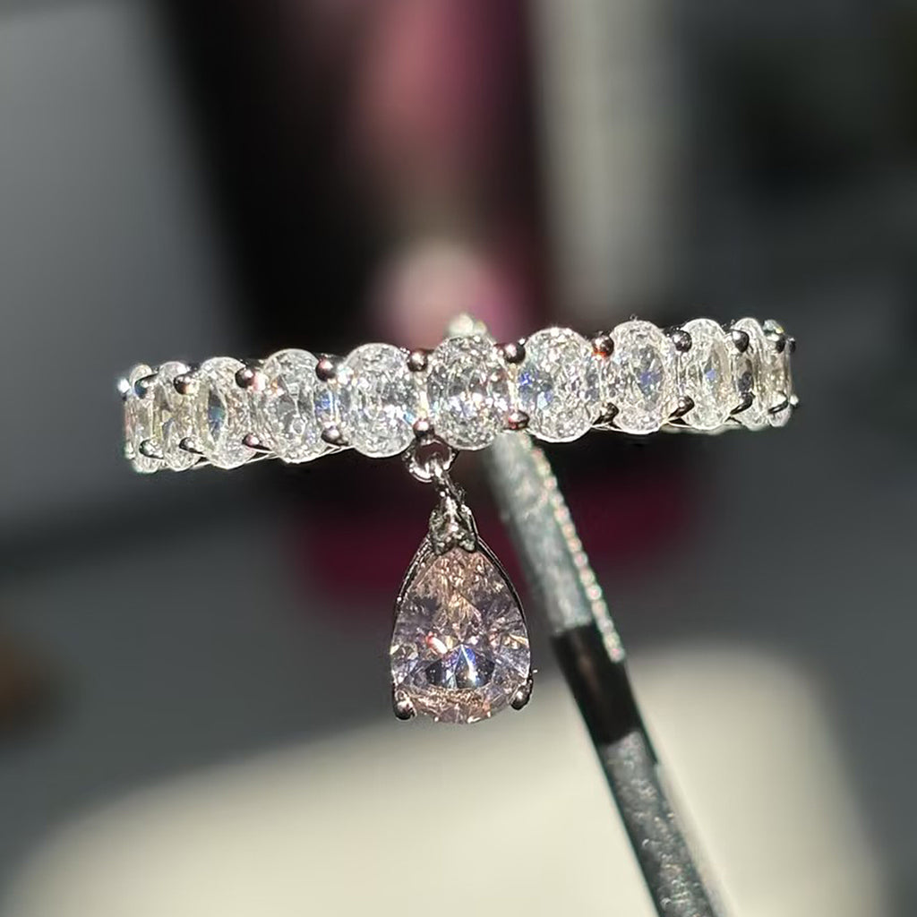 2ct Pear Cut Pink & White Moissanite Band Ring