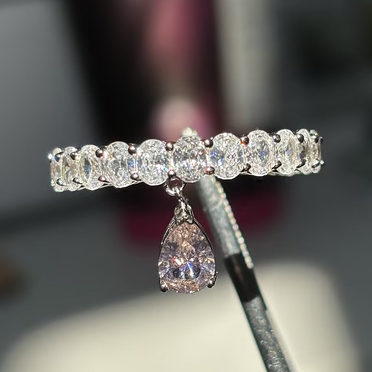 2ct Pear Cut Pink & White Moissanite Band Ring