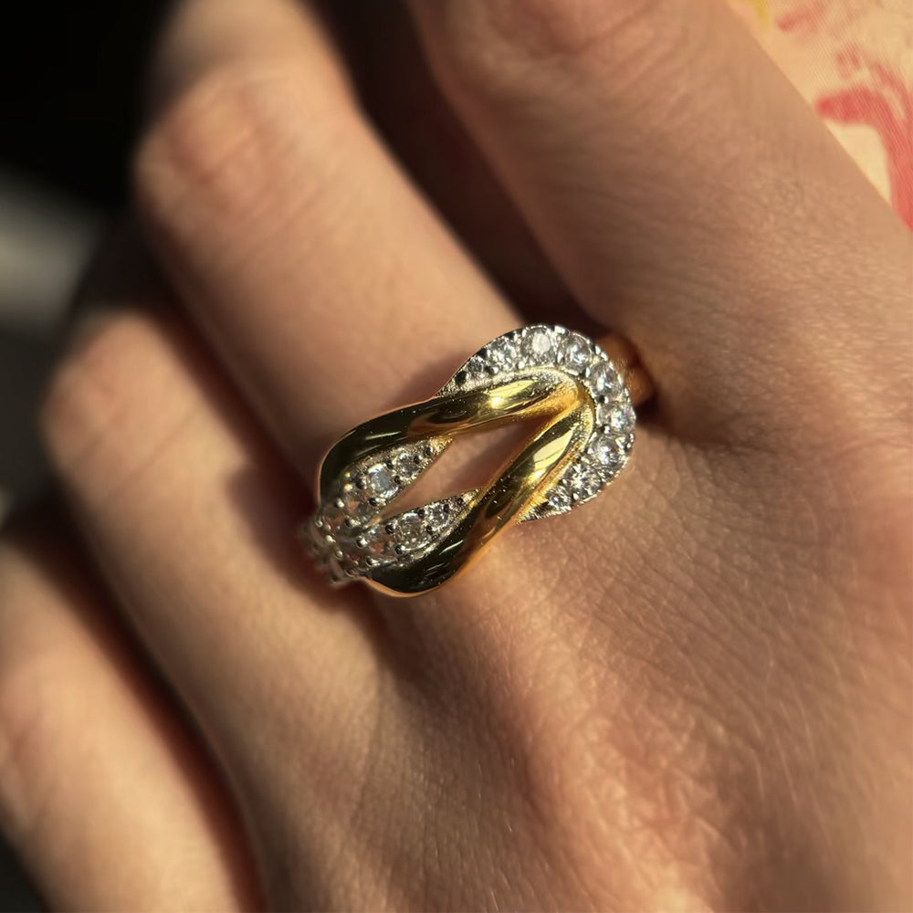 White Sapphire Pave Twisted Knot Band Ring