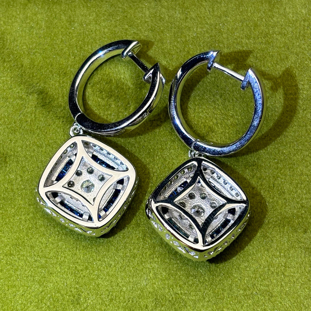 White & Blue Sapphire White Gold Drop Earrings