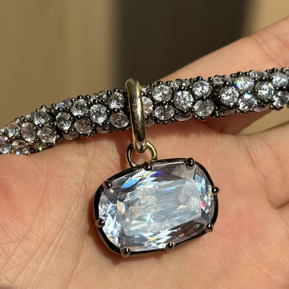 Bold Layered Cushion Cut White Moissanite Chain Necklace