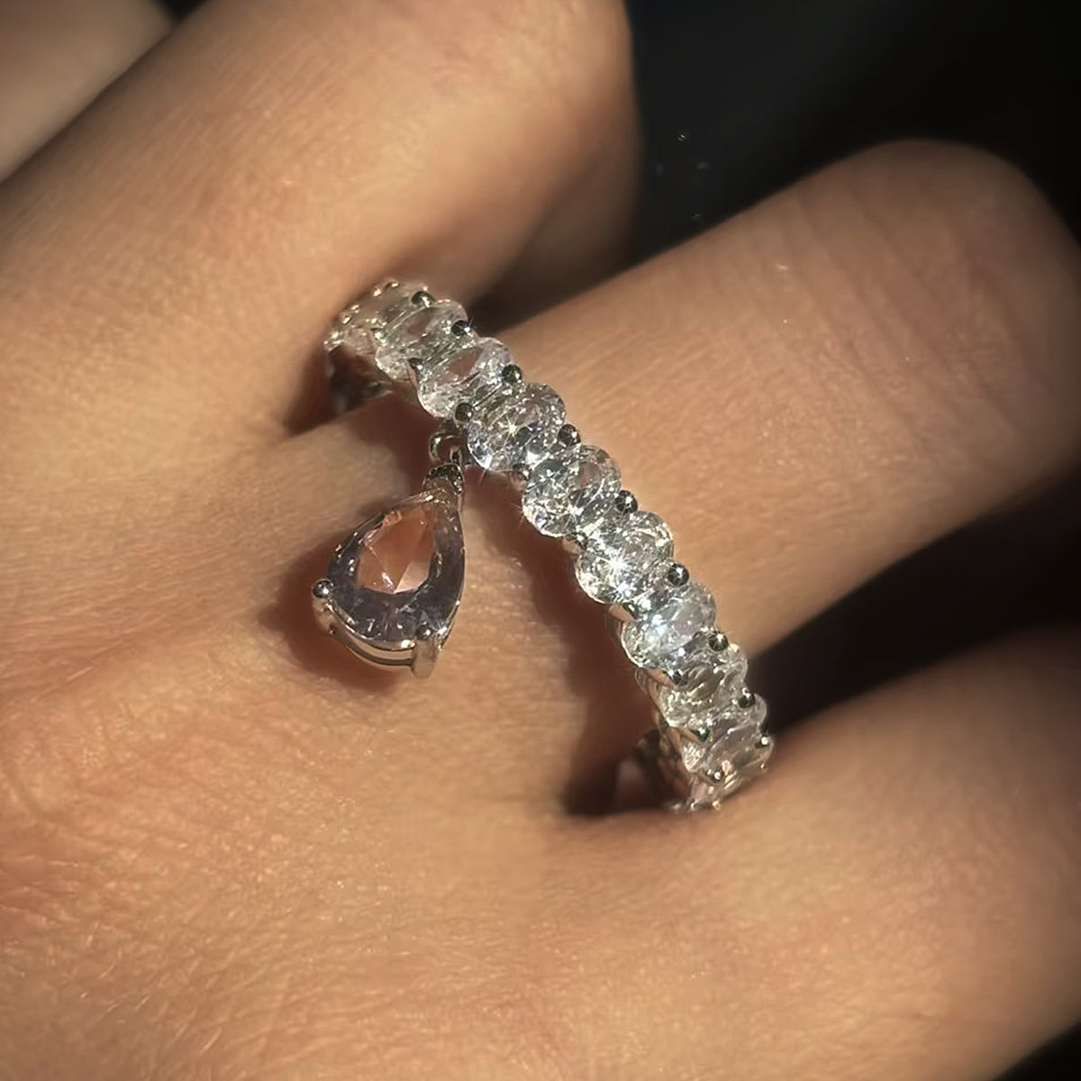 2ct Pear Cut Pink & White Moissanite Band Ring