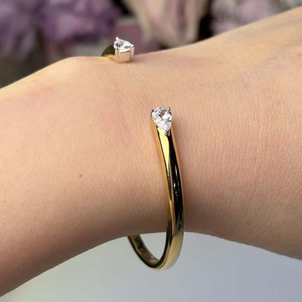 Two-Tone Pear Cut Moissanite Open Cuff Bangle (Single, Gold/Silver Option)