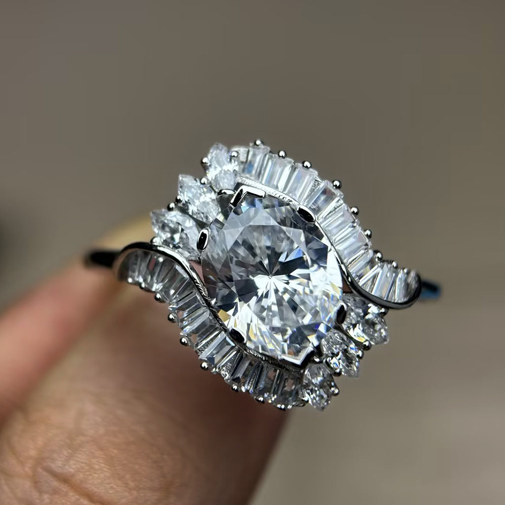 Vintage Style 4ct Oval Cut White Sapphire Art Deco Ring