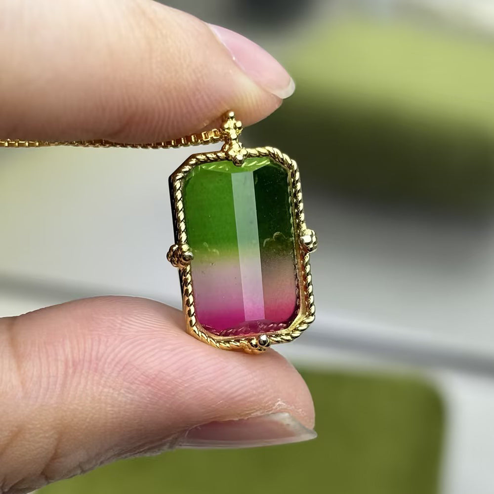 Rectangular Watermelon Tourmaline Necklace