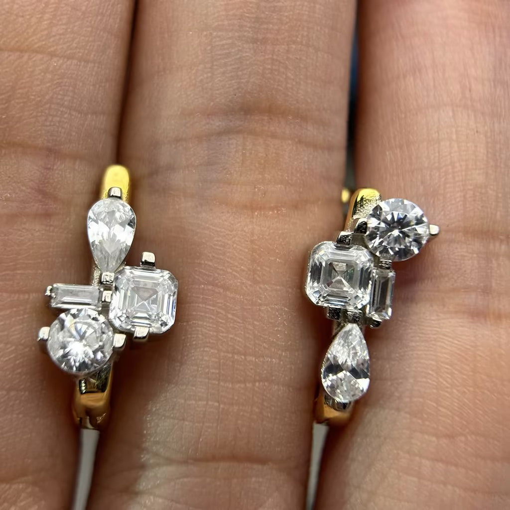 Asymmetric 5.5 ctw Mixed Cut White Moissanite Hoop Earrings