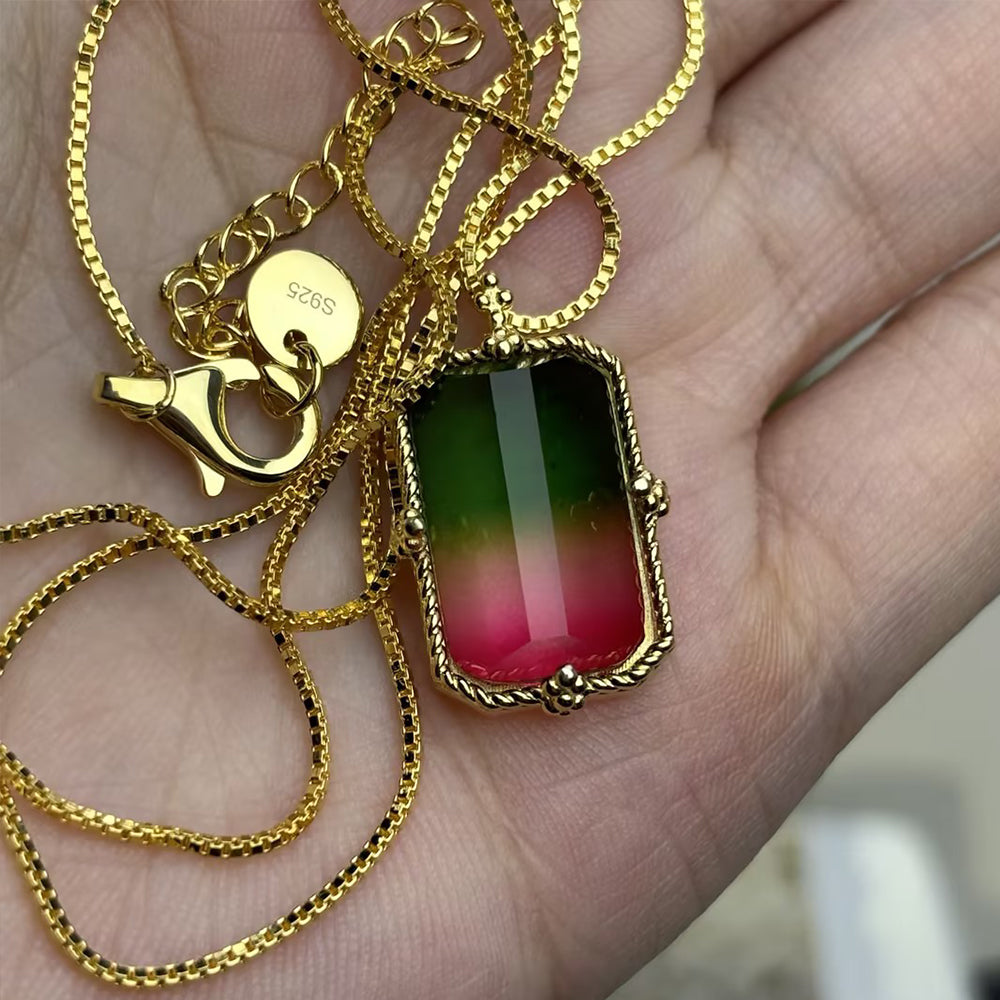 Rectangular Watermelon Tourmaline Necklace