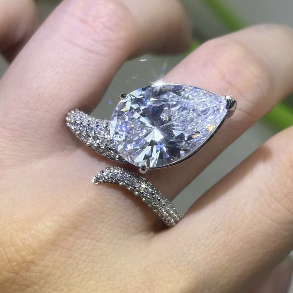 7ct Pear Cut White Moissanite Wrap-Around Ring