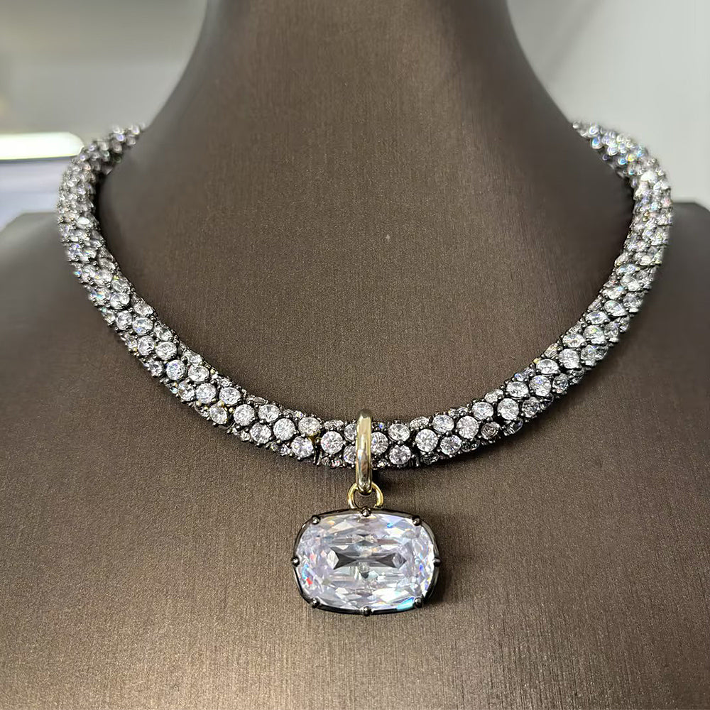 Bold Layered Cushion Cut White Moissanite Chain Necklace