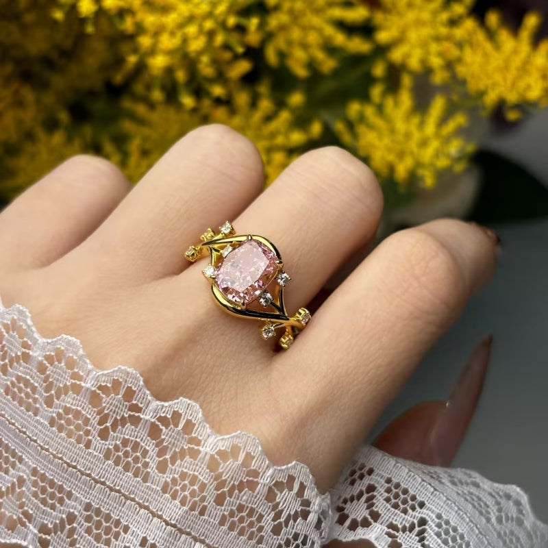 2.8ct Cushion Cut Pink Sapphire Vine Engagement Ring