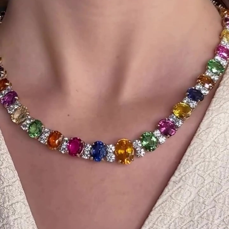 Oval Cut Rainbow Sapphire Necklace