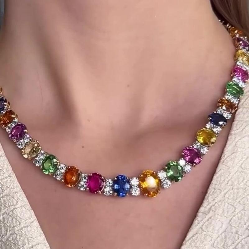 Oval Cut Rainbow Sapphire Necklace