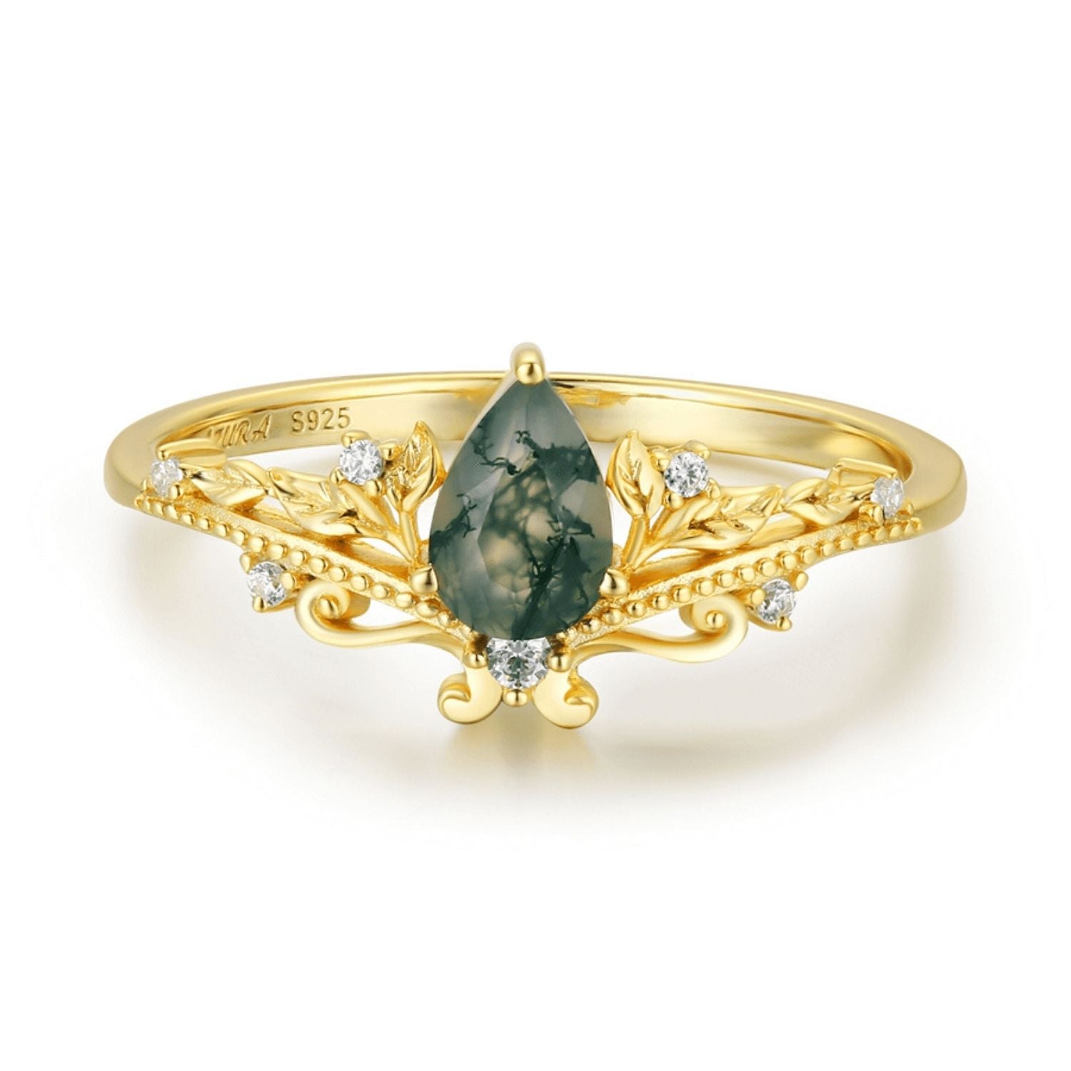 Lotus Moss Agate Abloom and Woodland Ring Set